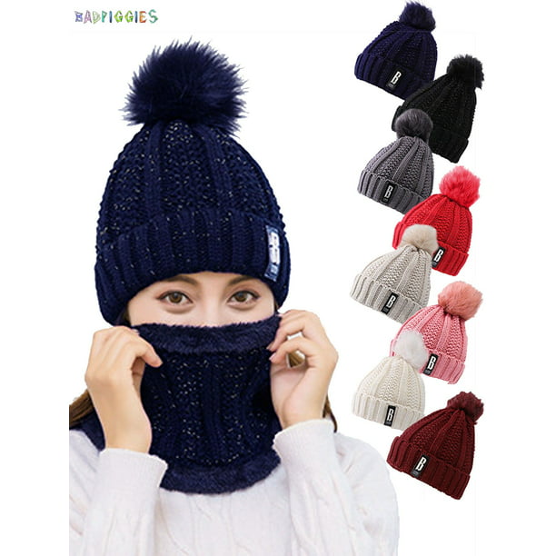 Winter Unisex Men Women Wool Velvet Outdoor Knitted Fur Cap Hat Neck Warm Scarf
